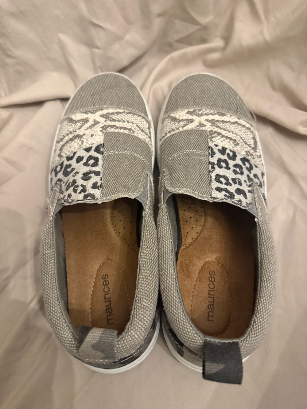 Maurices Gray Slip-On Sneakers with Leopard and Crochet Accents